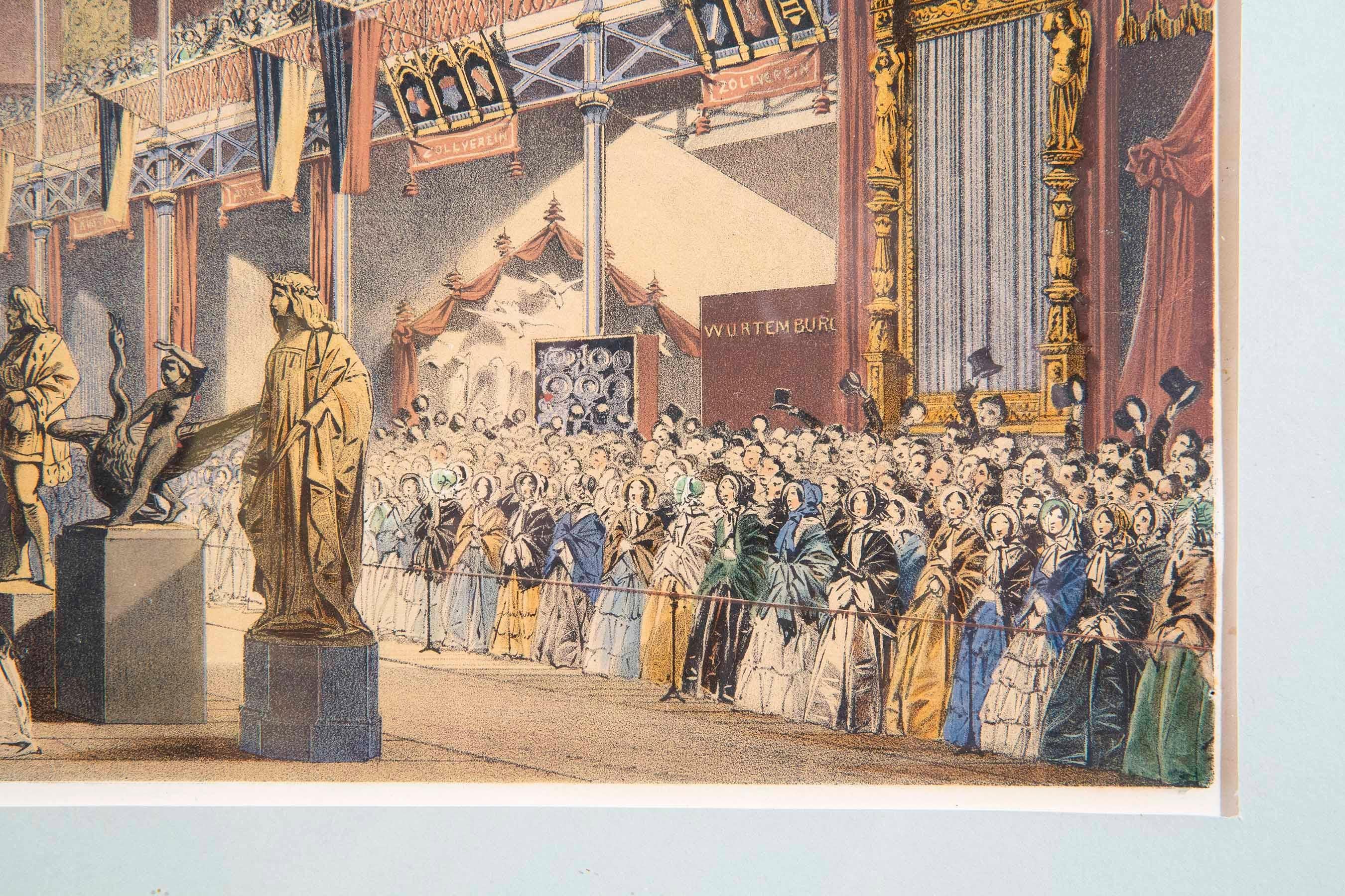 Anglais Gravure de la Grande Exposition de 1851 du XIXe siècle dans un cadre d'origine en érable en vente
