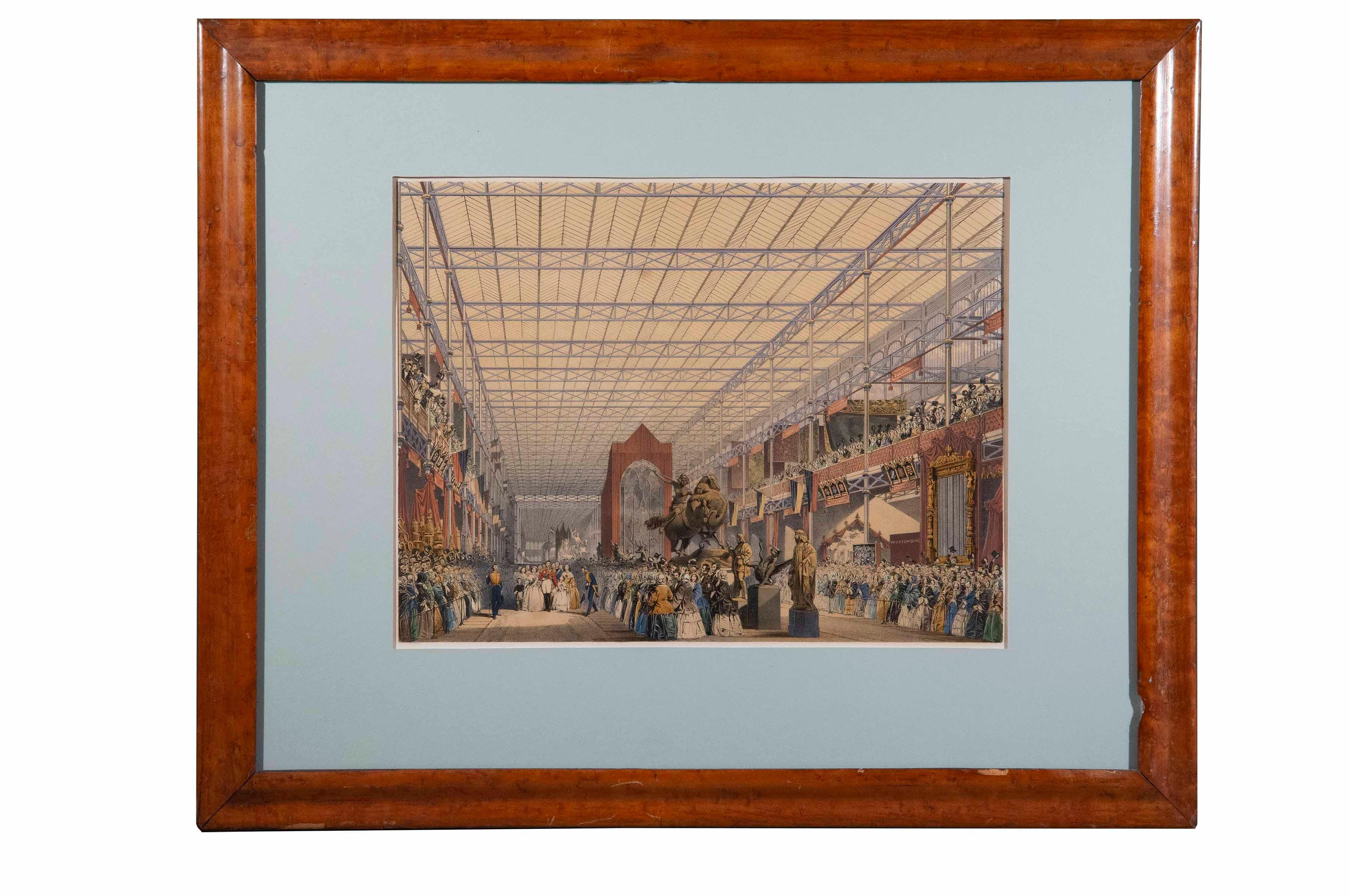 Bois Gravure de la Grande Exposition de 1851 du XIXe siècle dans un cadre d'origine en érable en vente