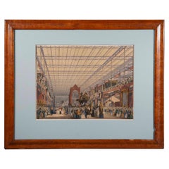 Gravure de la Grande Exposition de 1851 du XIXe siècle dans un cadre d'origine en érable