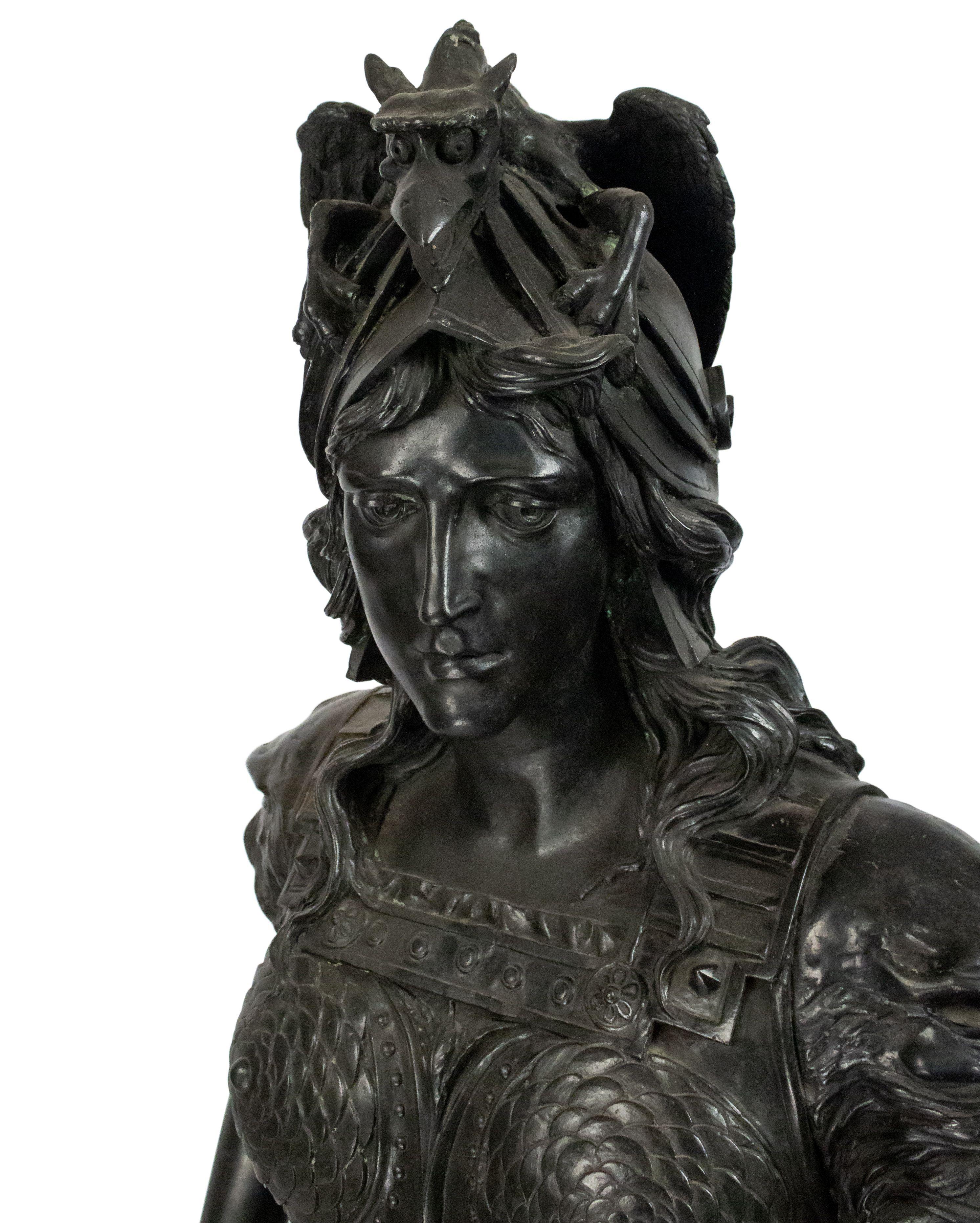 Classical Greek 19th Century Grecian Style Bronze Military Statue of A Woman In Battle For Sale