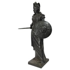 19th Century Grecian Style Bronze Military Statue of A Woman In Battle