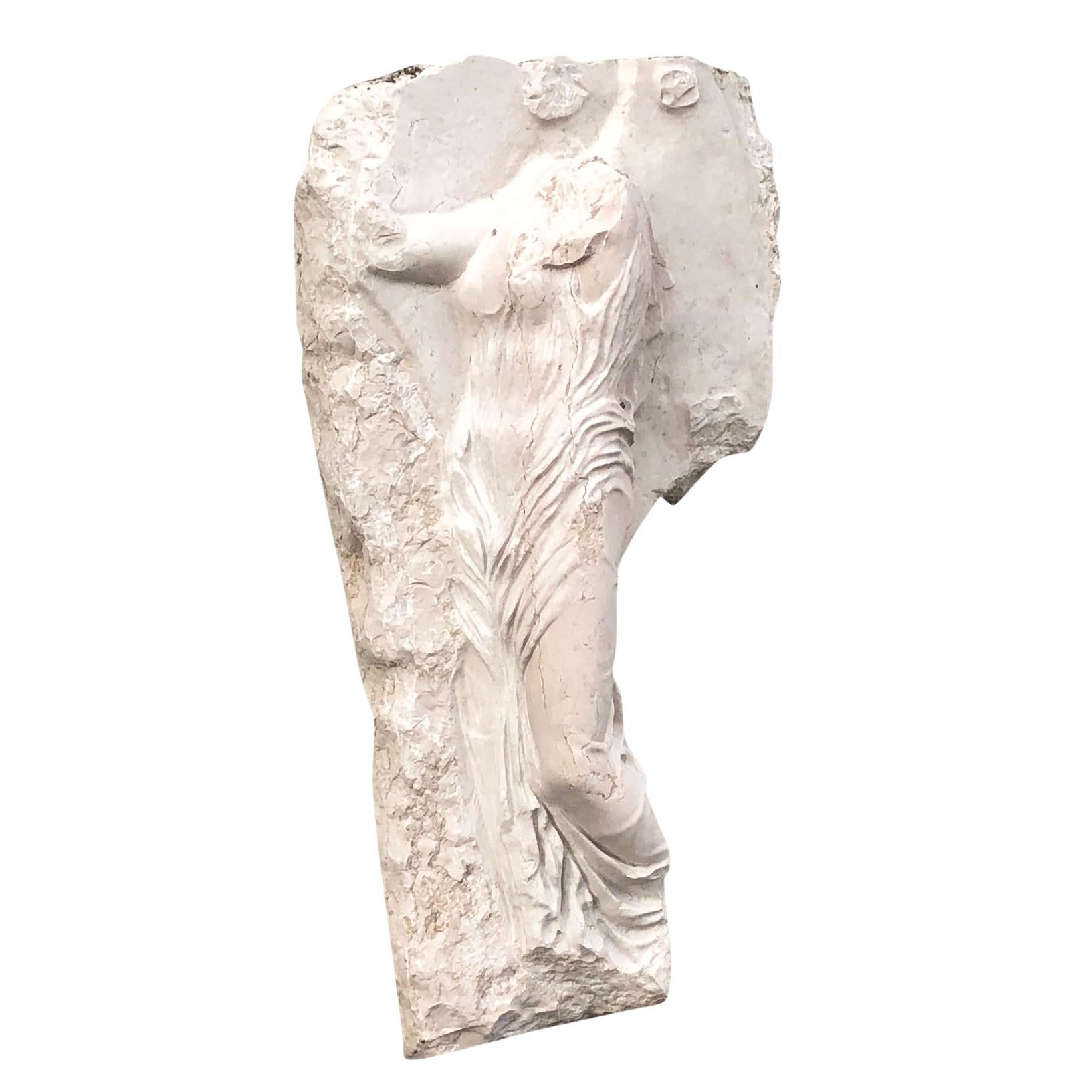 European 19th Century Greek Bas Marble Relief of Nike - Antique Wall Panel, Relief Décor For Sale