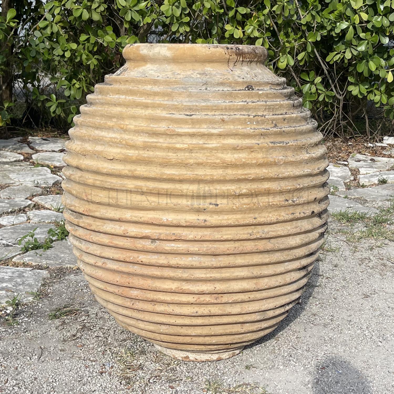 Terracotta 19th Century Greek Pair of Large Antique Peloponnese Terra Cotta Olive Jars For Sale