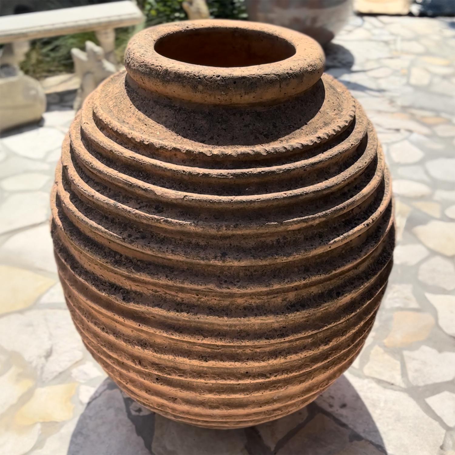 19th Century Greek Pair of Large Antique Peloponnese Terra Cotta Olive Jars For Sale 4