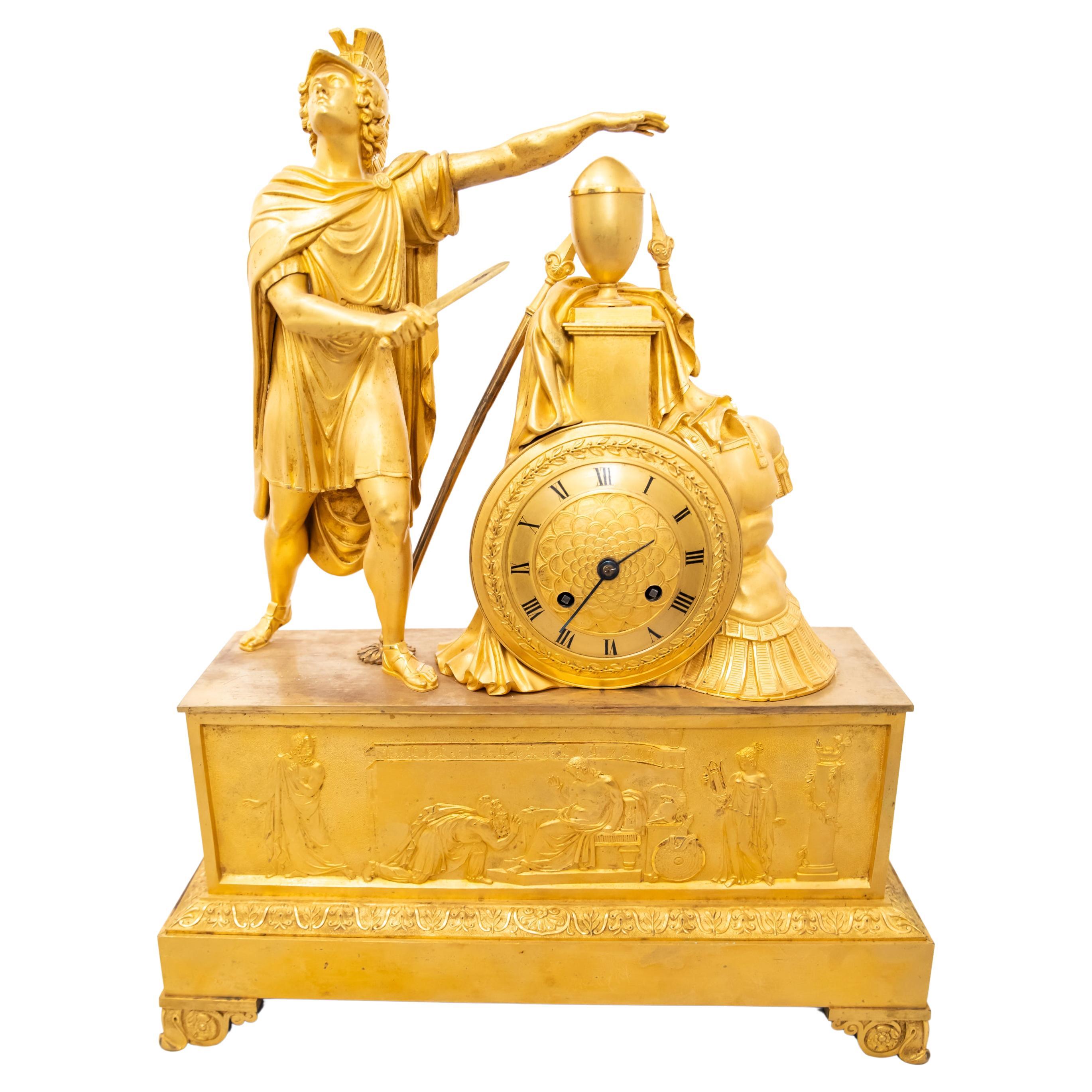 19th Century Greek Soldier Gilded Bronze Clock For Sale