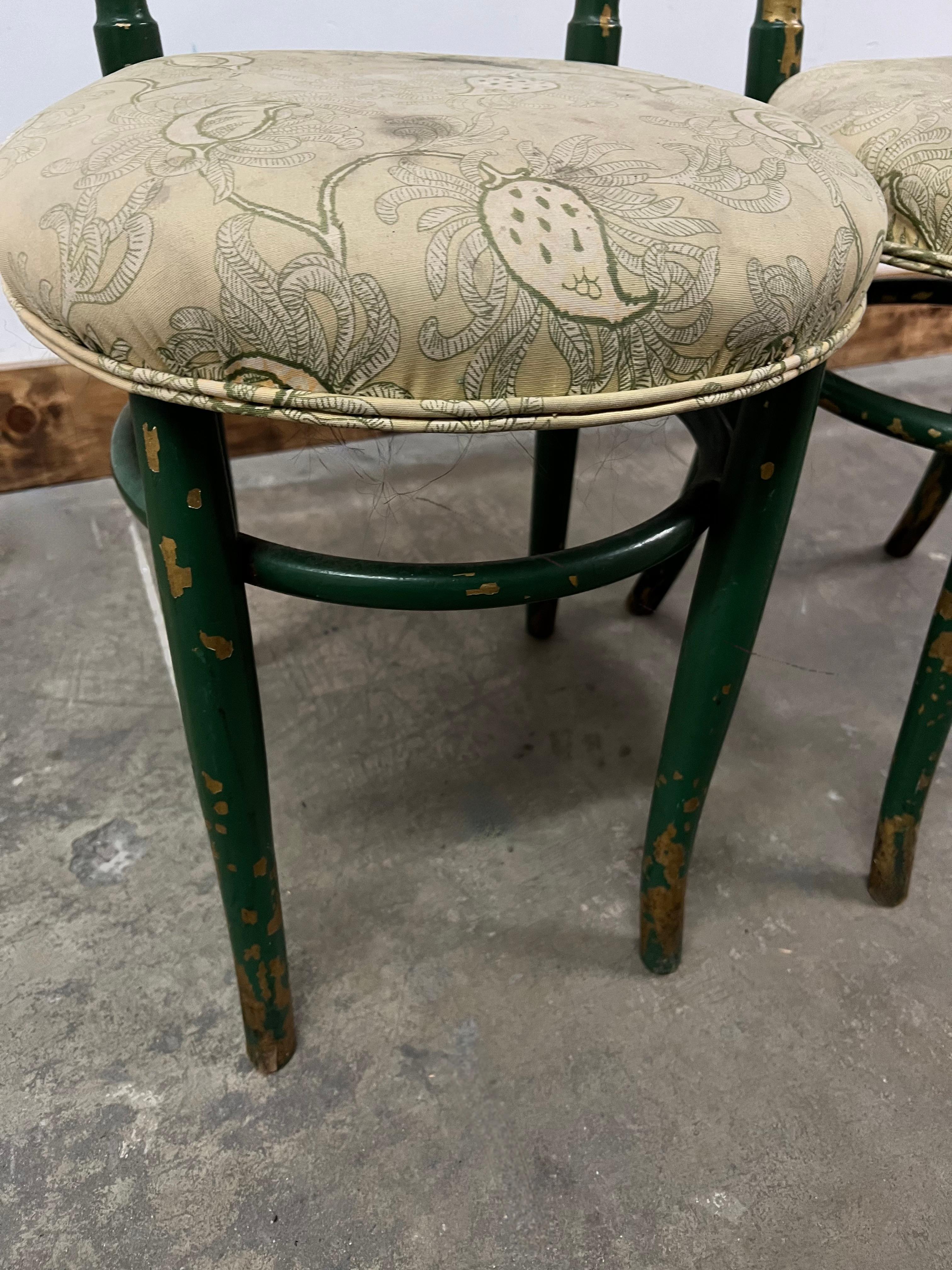 19th Century Green and Gold Bentwood Chairs with Heavy Patination In Good Condition For Sale In Los Angeles, CA