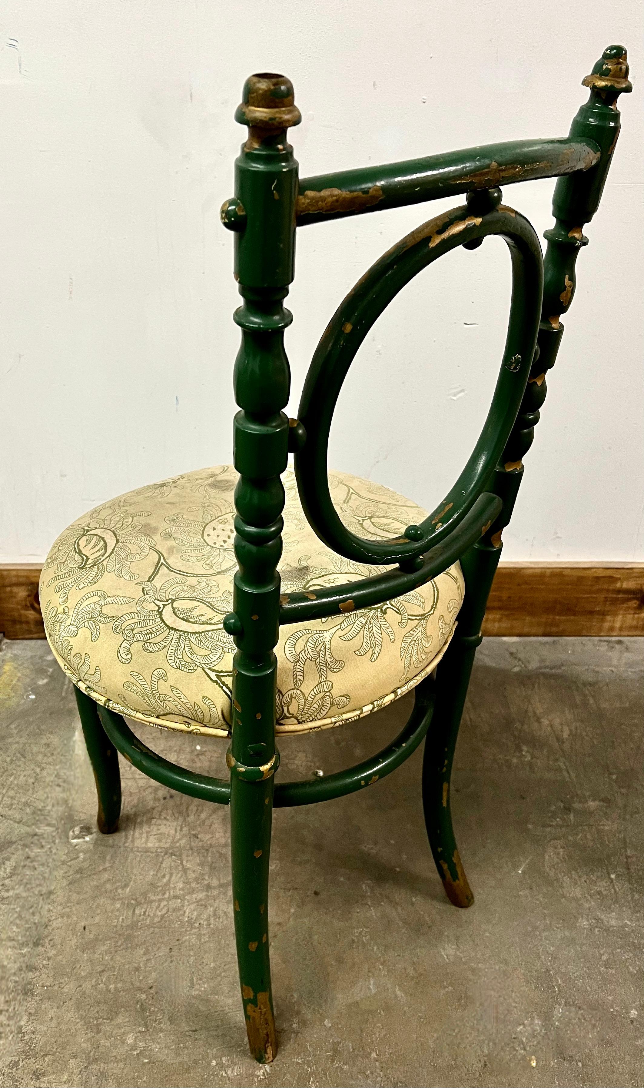 Wood 19th Century Green and Gold Bentwood Chairs with Heavy Patination For Sale