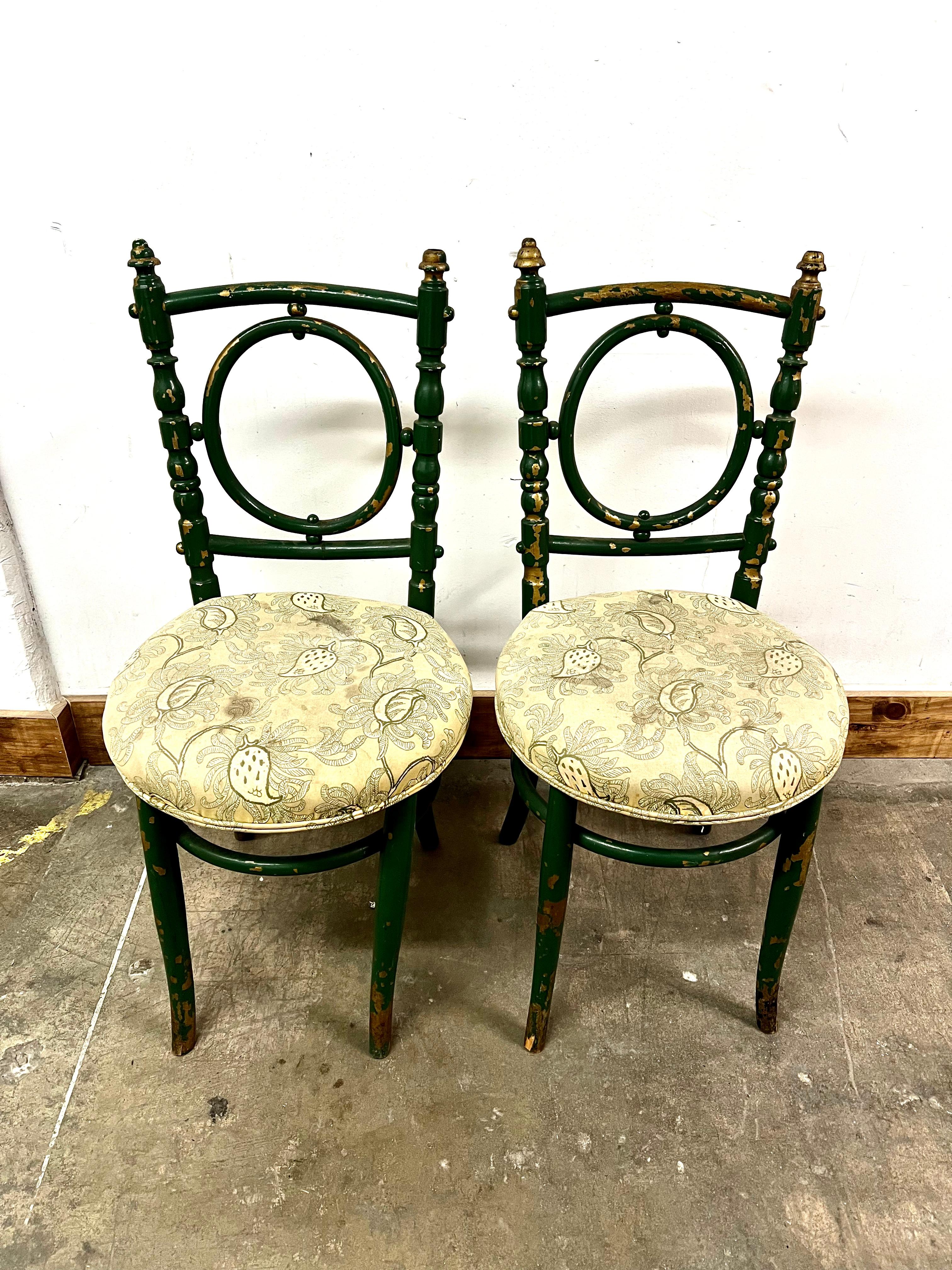 19th Century Green and Gold Bentwood Chairs with Heavy Patination For Sale 2