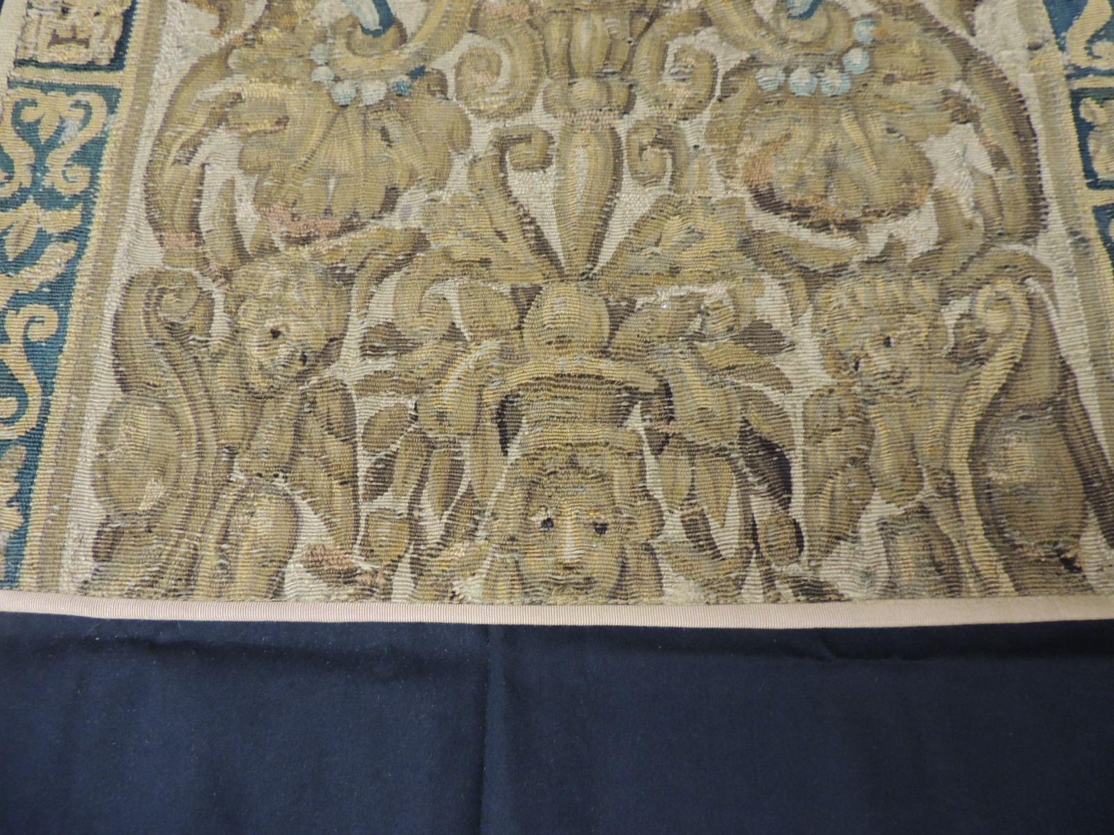 Regency 19th Century Green and Gold Verdure Tapestry Fragment