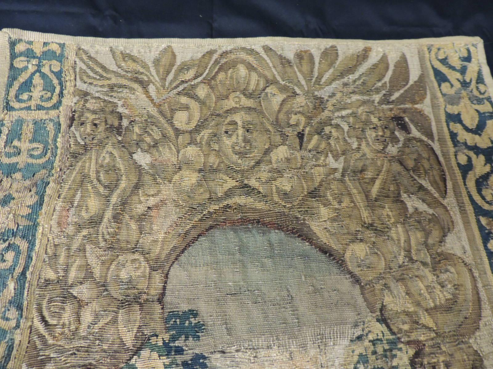 Regency 19th century green and gold verdure tapestry fragment