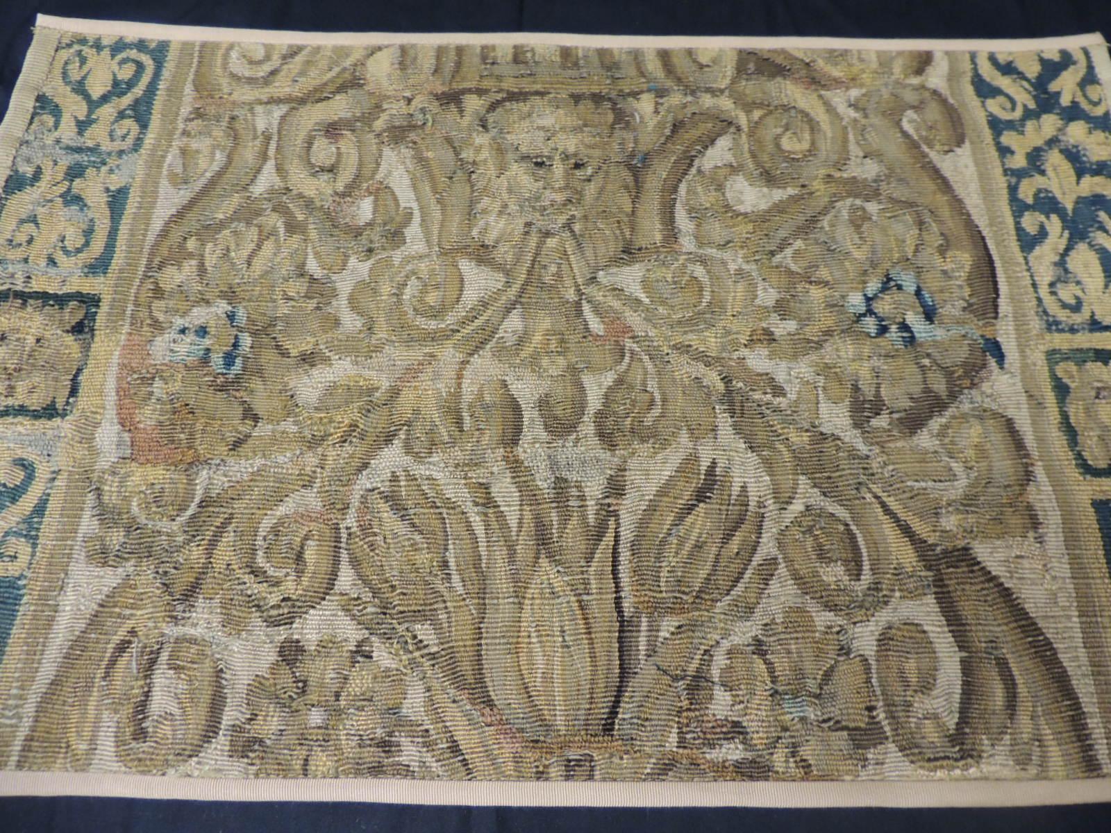 Regency 19th Century Green and Gold Verdure Tapestry Fragment