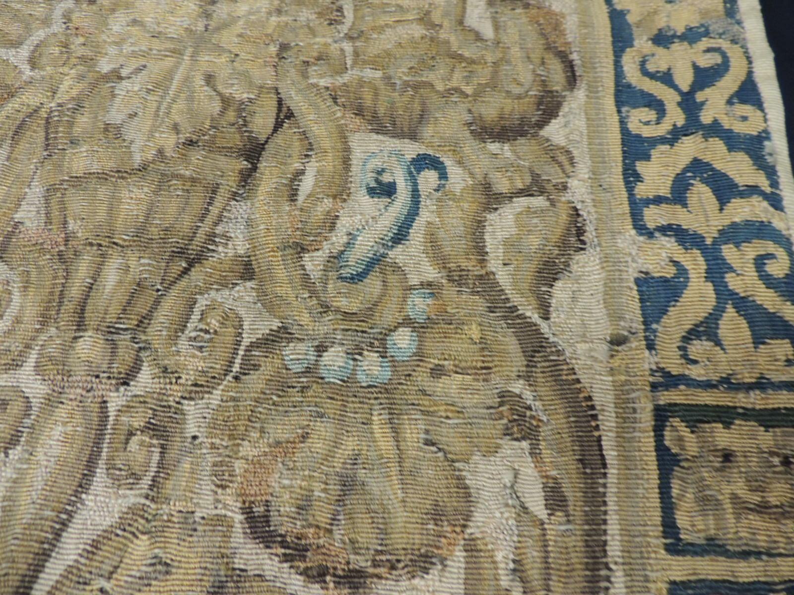 French 19th Century Green and Gold Verdure Tapestry Fragment