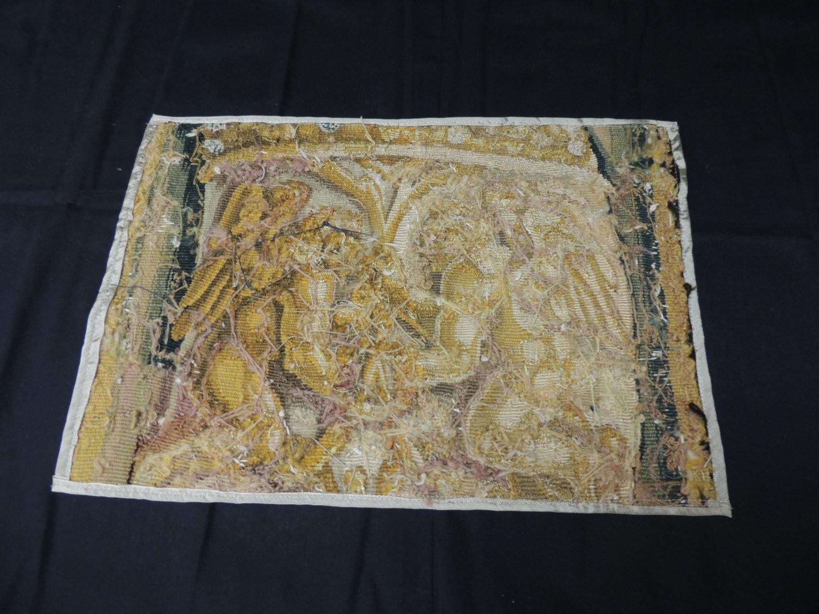 French 19th Century Green and Gold Verdure Tapestry Fragment