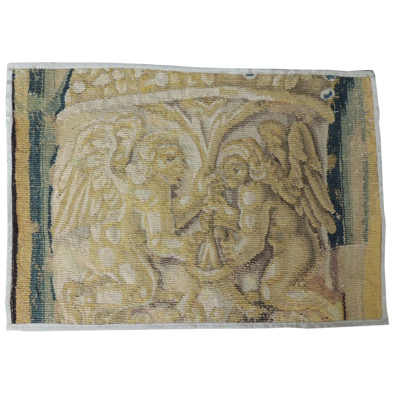 19th Century Green and Gold Verdure Tapestry Fragment
