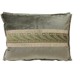 19th Century Green and Silver Antique Velvet Ribbon Decorative Bolster Pillow