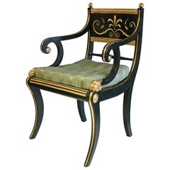 19th Century Green Armchair Signed by Cohen of London, 1808-1828