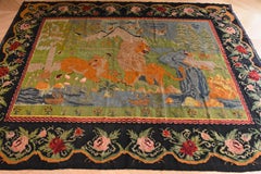 19th Century Green, Black, Animals and Lions Kilim Karabagh Rug, circa 1940s