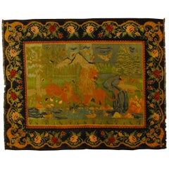 19th Century Green, Black, Animals and Lions Kilim Karabagh Rug, circa 1940s