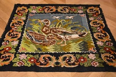 19th Century Green, Black Flowers and Animals Kilim Karabagh Rug, circa 1930s