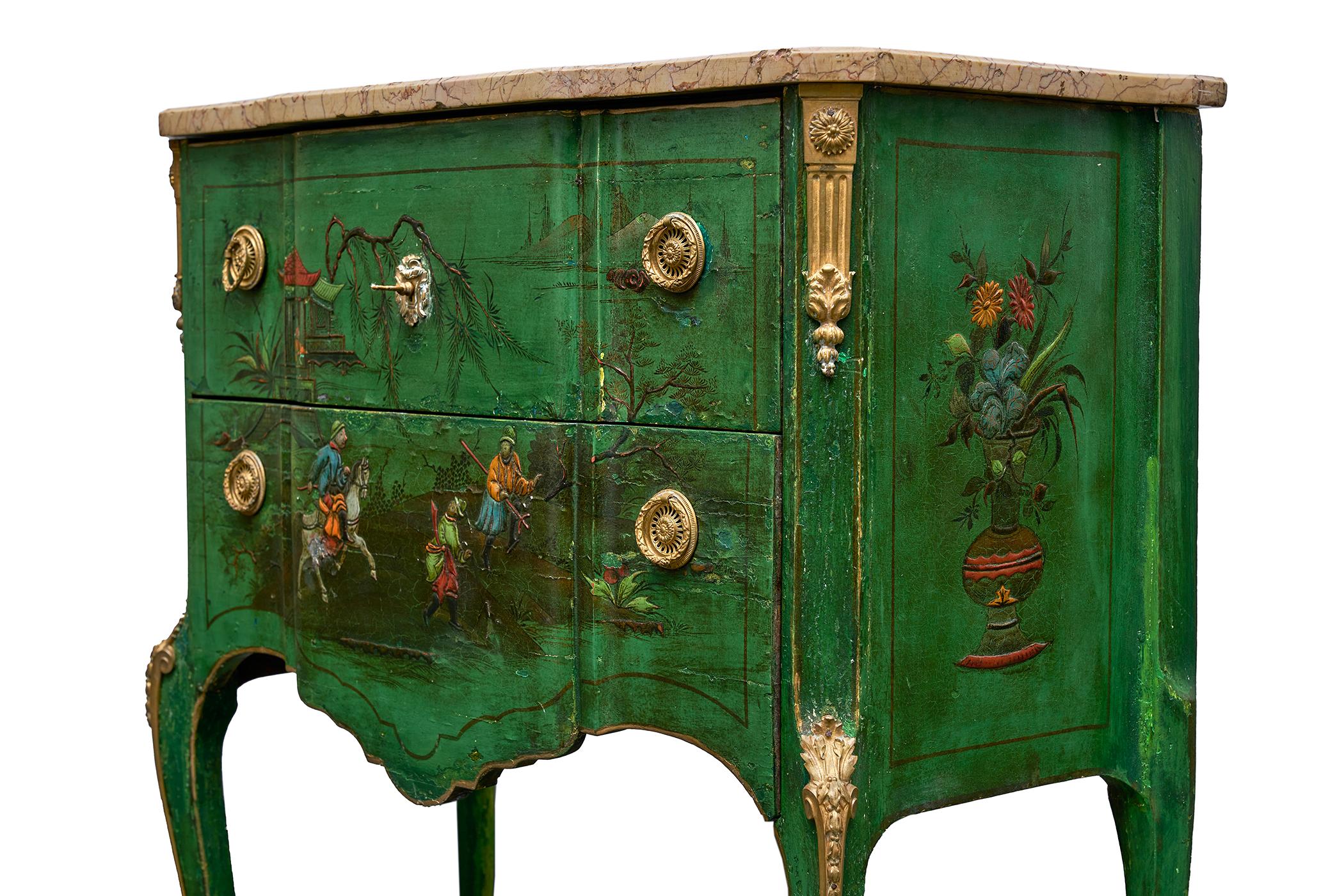 19th Century Green Chinoiserie Commode with Marble Top In Good Condition In New York, NY