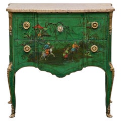 19th Century Green Chinoiserie Commode with Marble Top