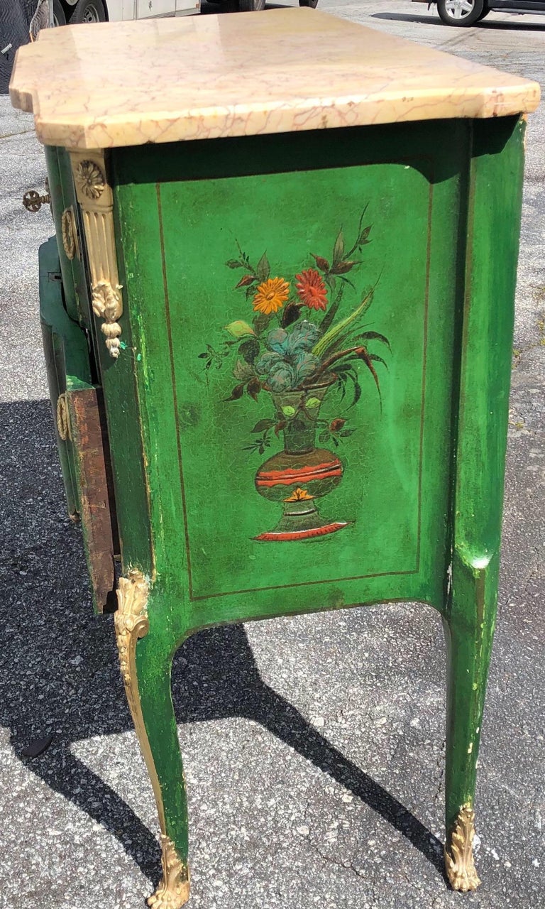 19th Century Green Chinoiserie Marble Top Commode at 1stDibs