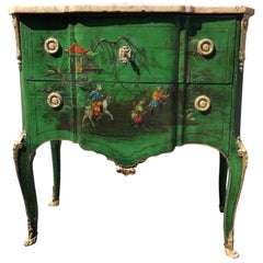 19th Century Green Chinoiserie Marble Top Commode