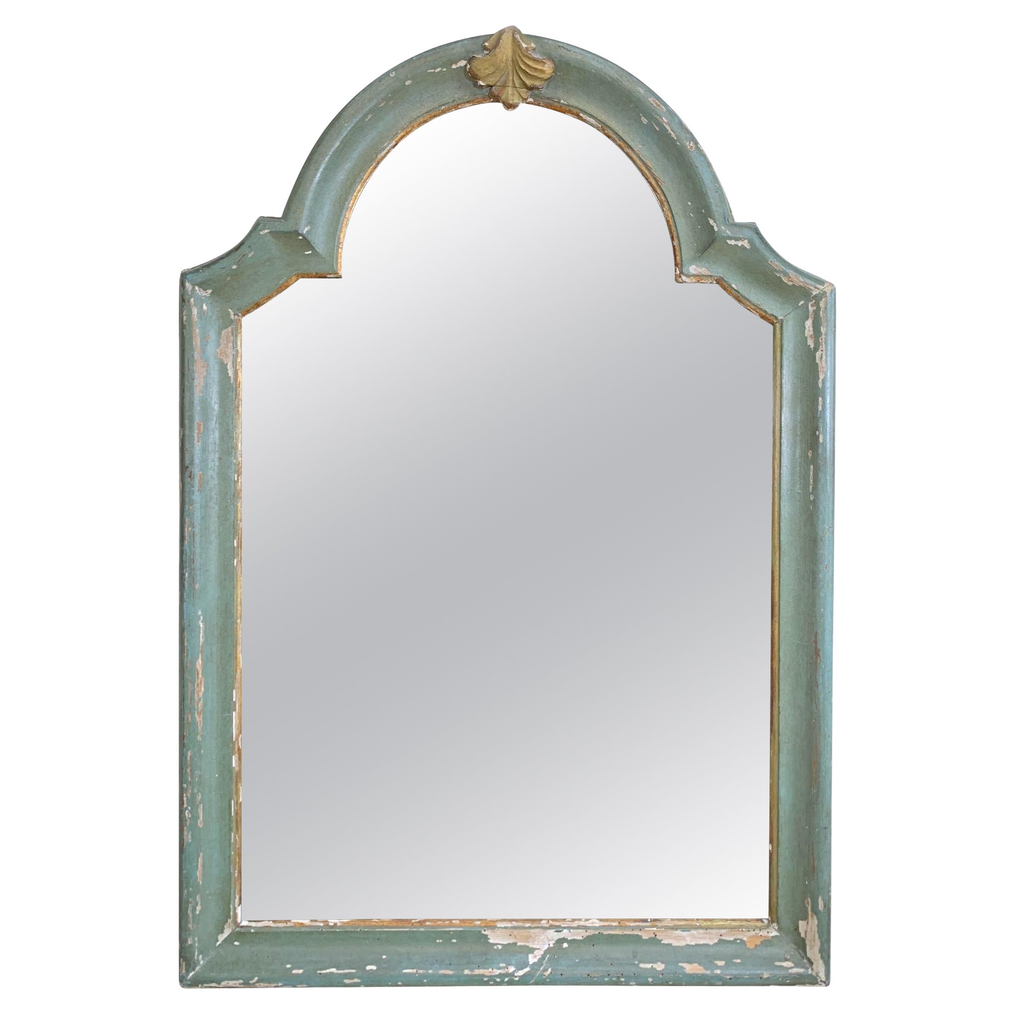 19th Century Green French Arch Top Mercury Mirror