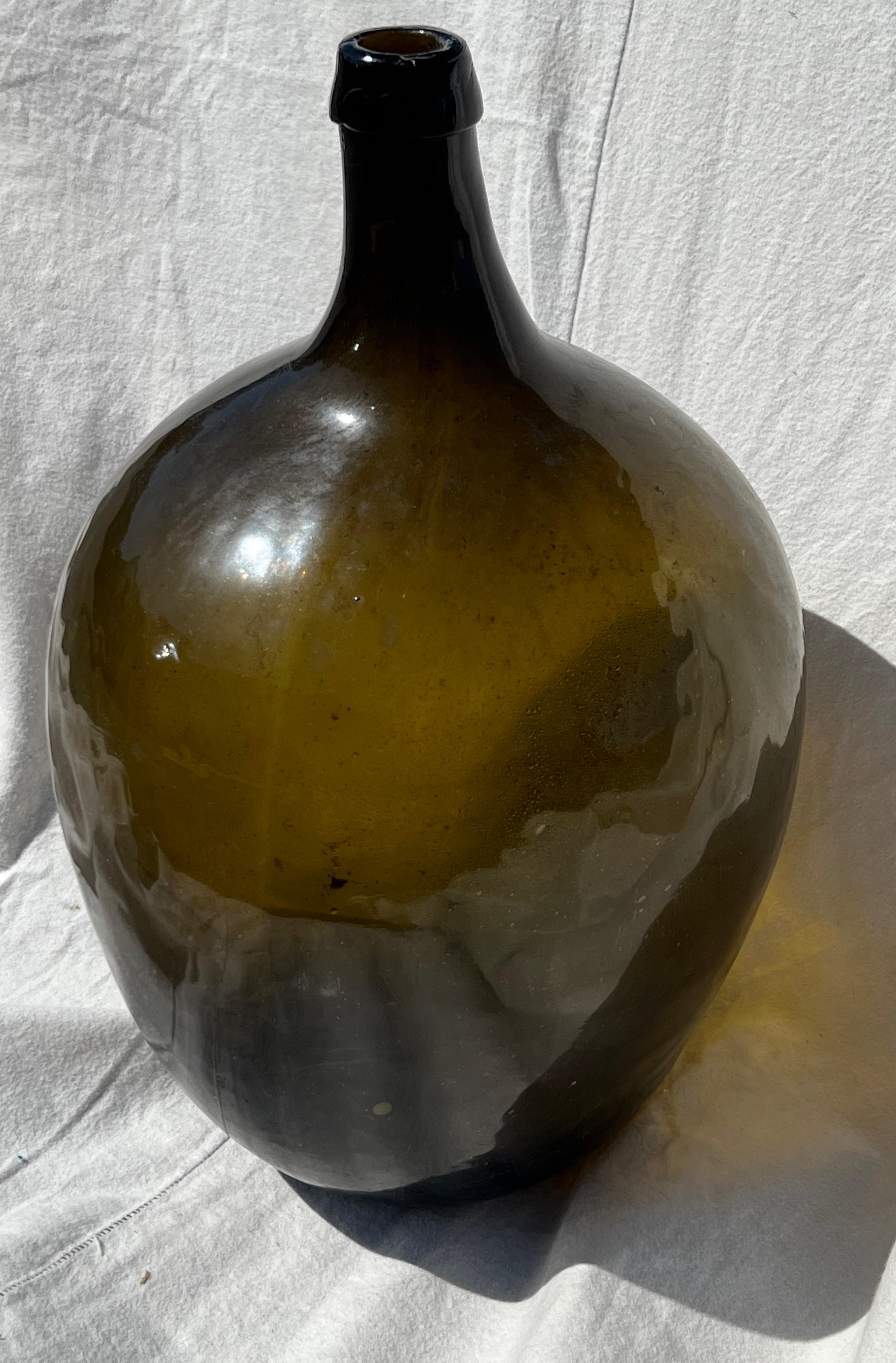 19th Century Green Glass Demijohn Bottle In Good Condition In Nantucket, MA