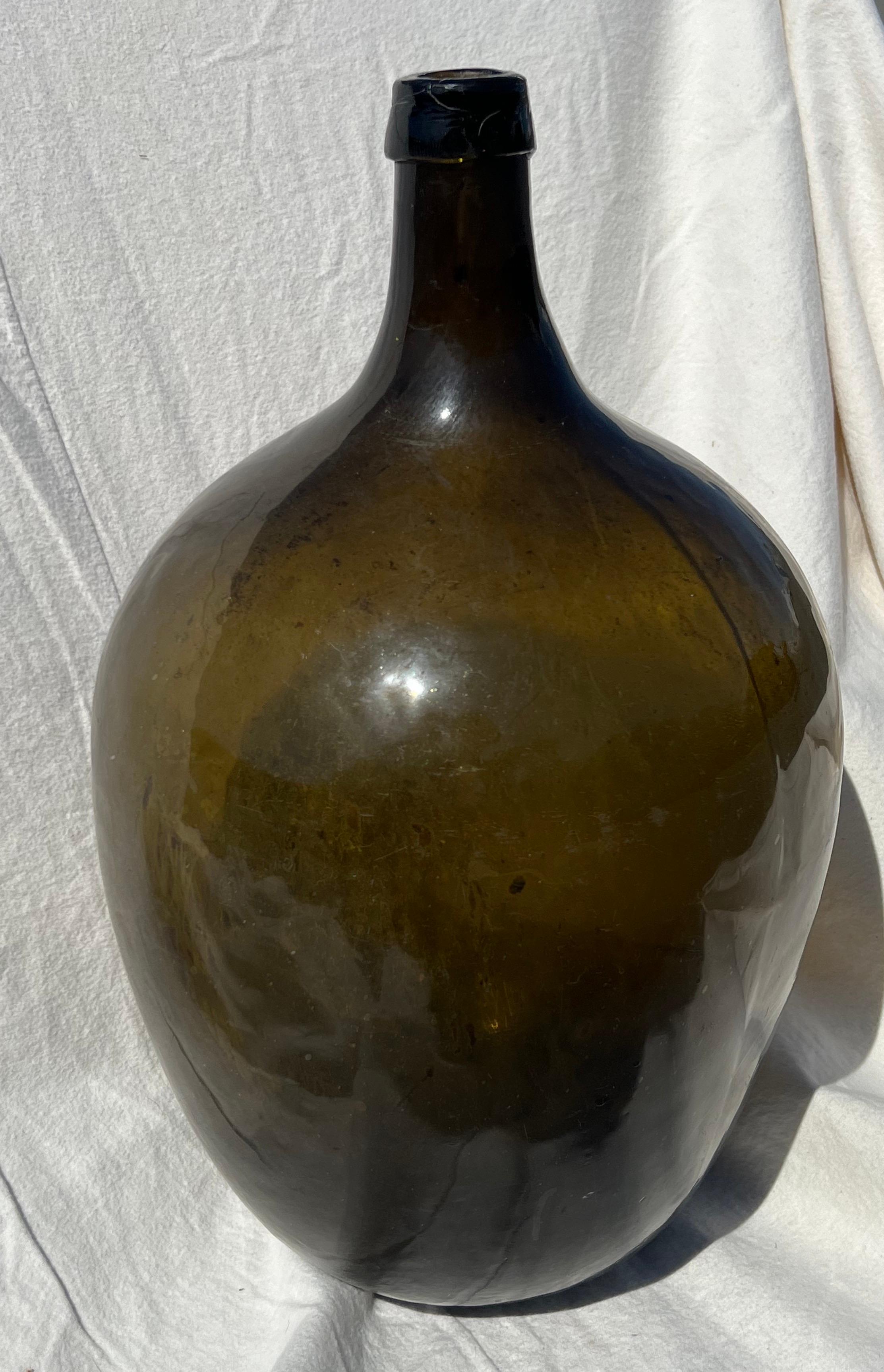 19th Century Green Glass Demijohn Bottle 2