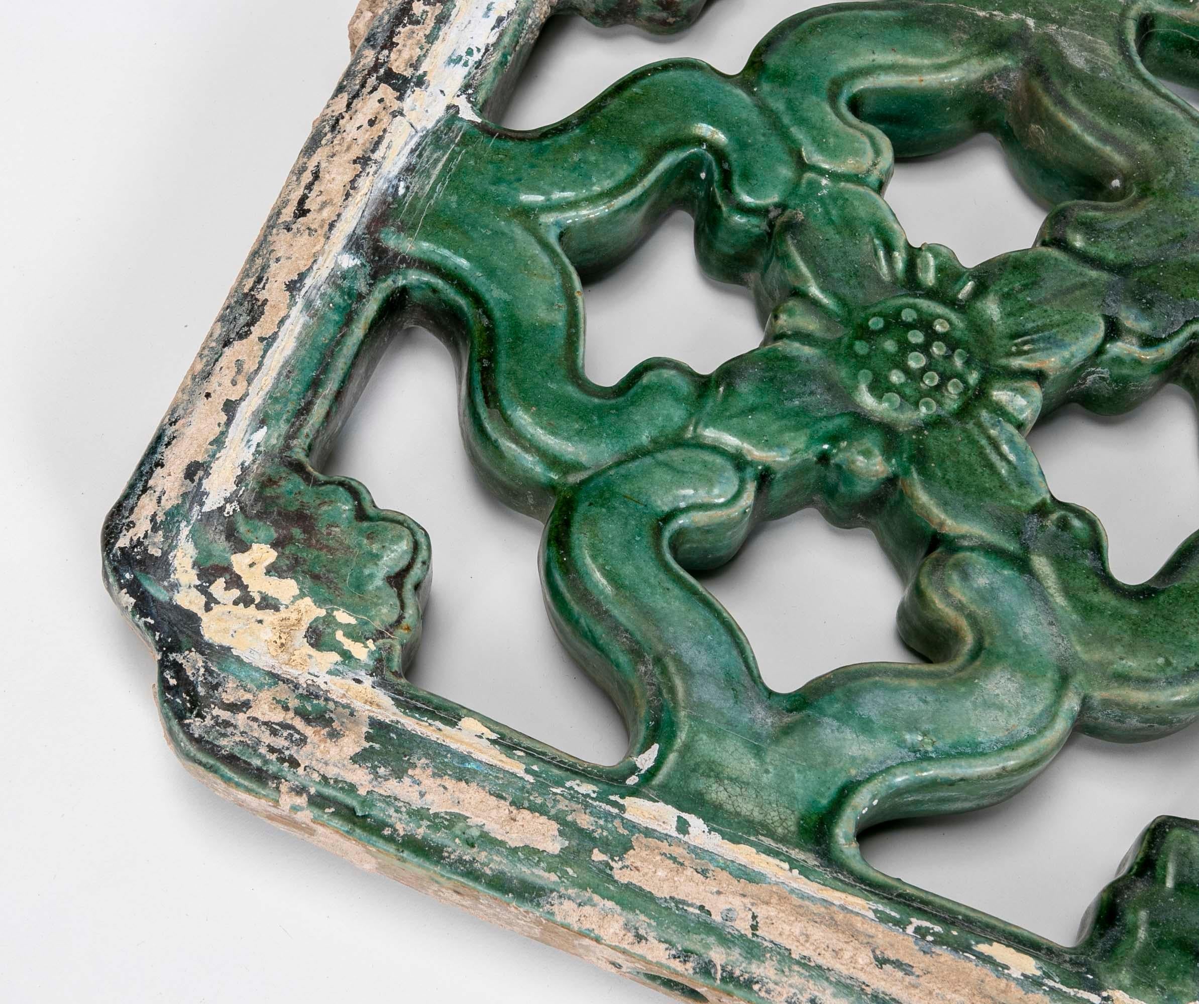 Chinese 19th Century Green Glazed Oriental Tile For Sale
