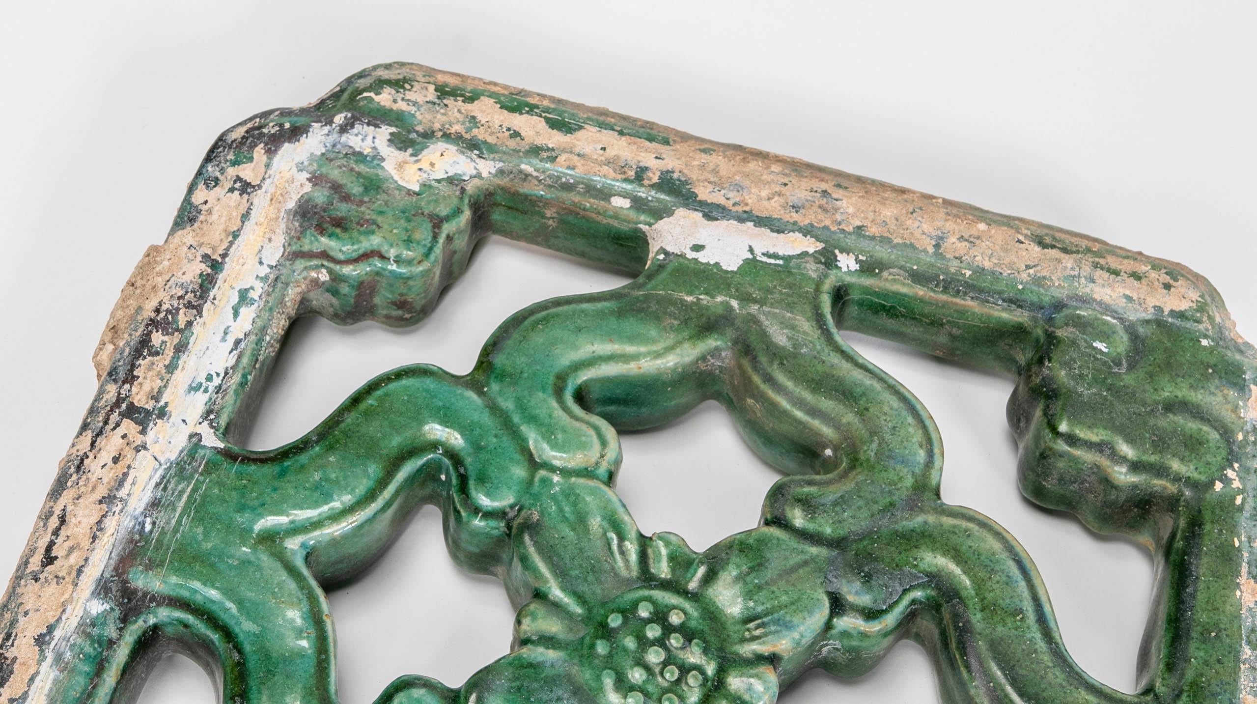 Ceramic 19th Century Green Glazed Oriental Tile For Sale
