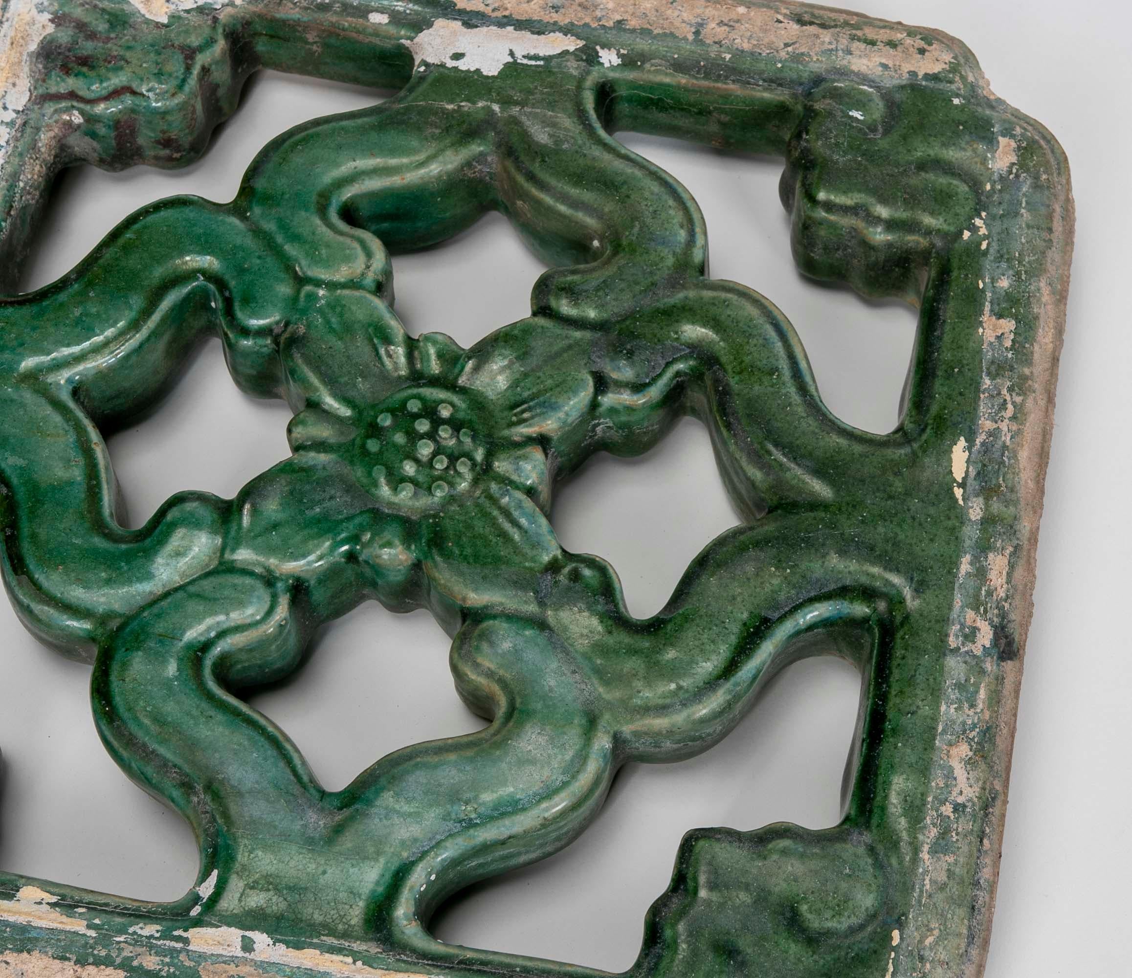 19th Century Green Glazed Oriental Tile For Sale 1