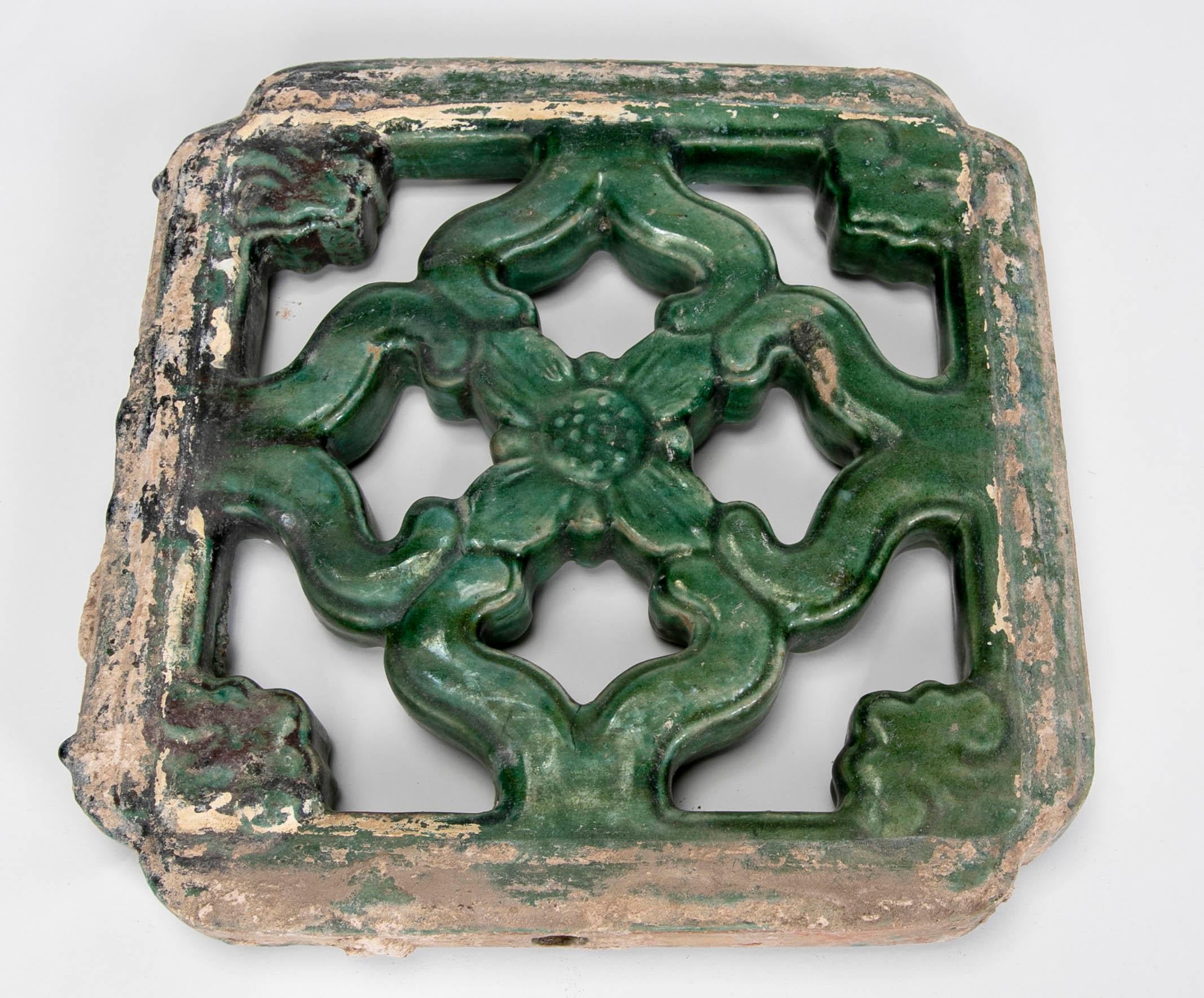 19th Century Green Glazed Oriental Tile For Sale 3