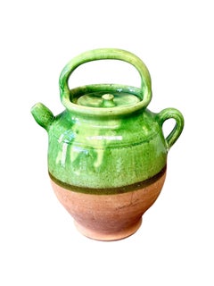 19th Century Green Glazed Provençal Water Jar with Lid