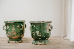 19th century green glazed terracotta Castelnaudary planters...
