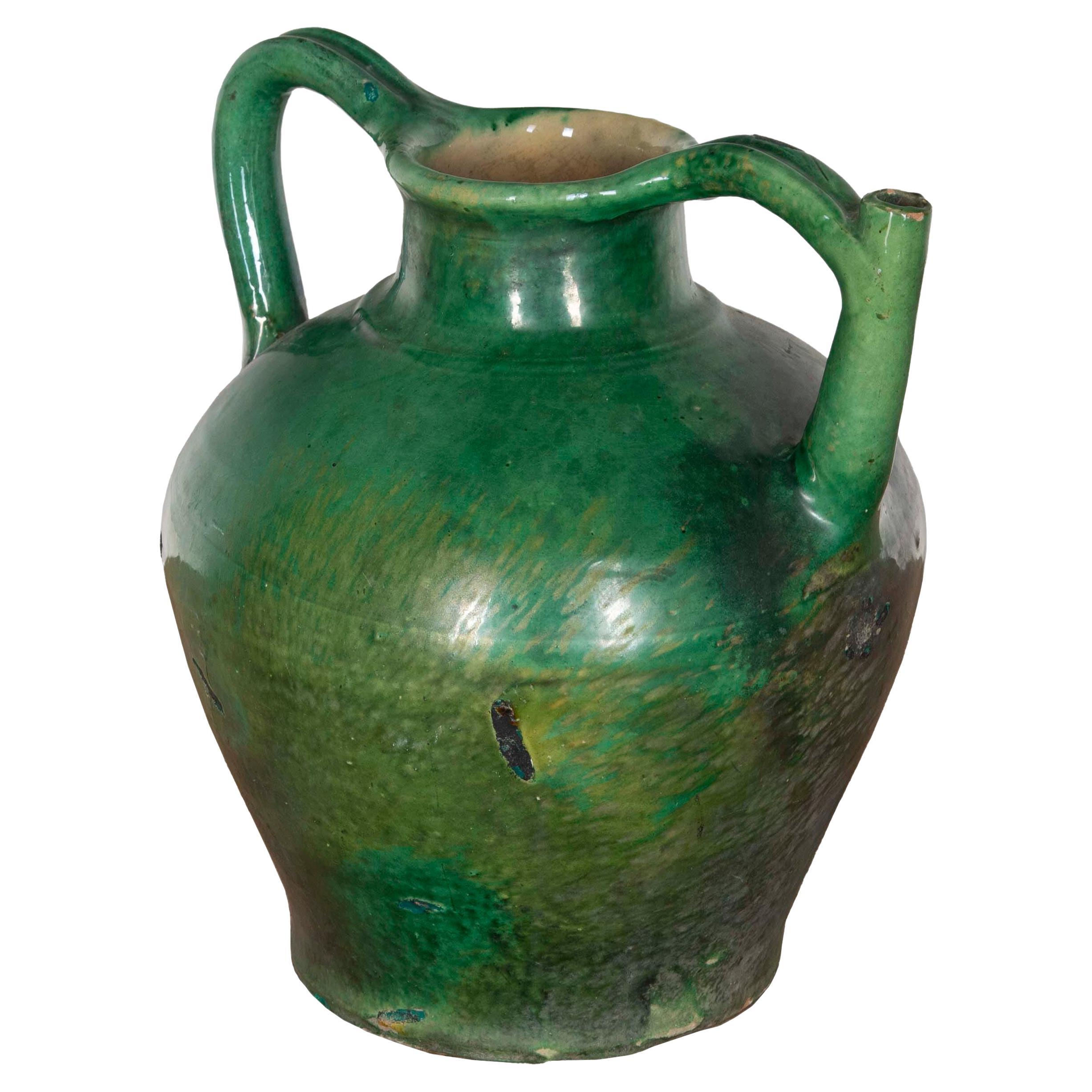 Antique English pottery creamware water jug and cover 18th century