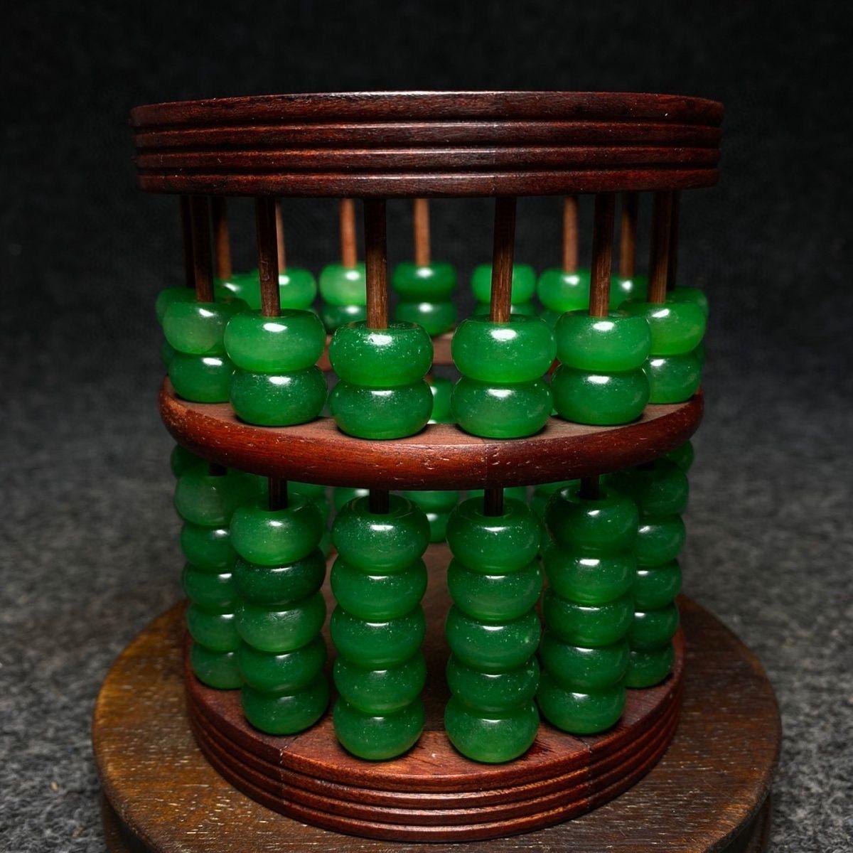 19th Century Green Jade Beads Wood Carving Pen Box In Fair Condition For Sale In 景德镇市, CN
