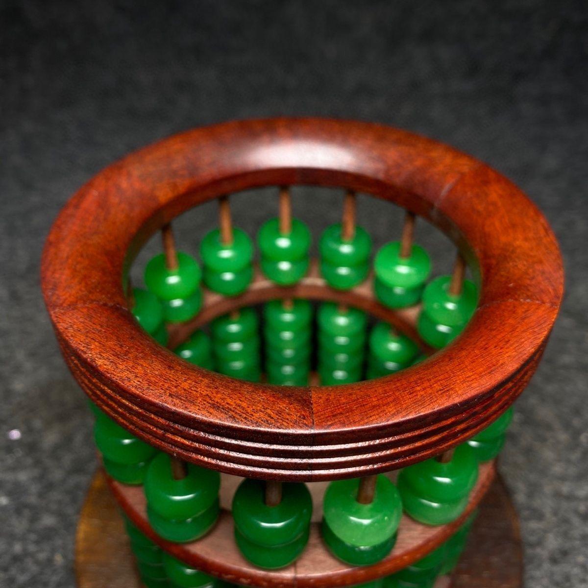 19th Century Green Jade Beads Wood Carving Pen Box For Sale 3