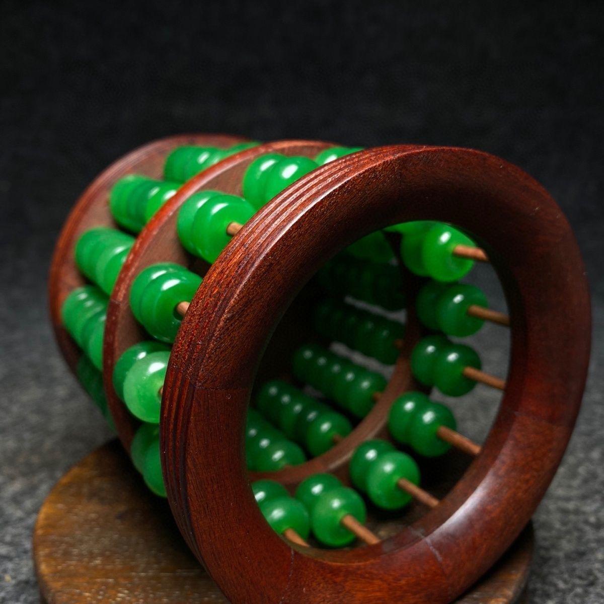 19th Century Green Jade Beads Wood Carving Pen Box For Sale 4