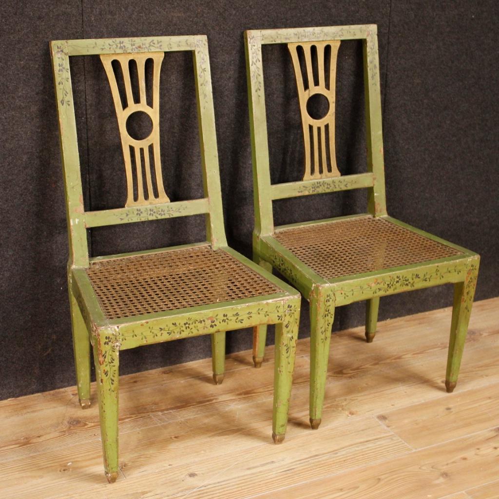 19th Century Green Lacquered Painted Giltwood Italian 6 Chairs, 1880 1