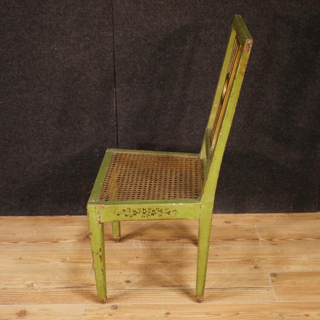 19th Century Green Lacquered Painted Giltwood Italian 6 Chairs, 1880 4