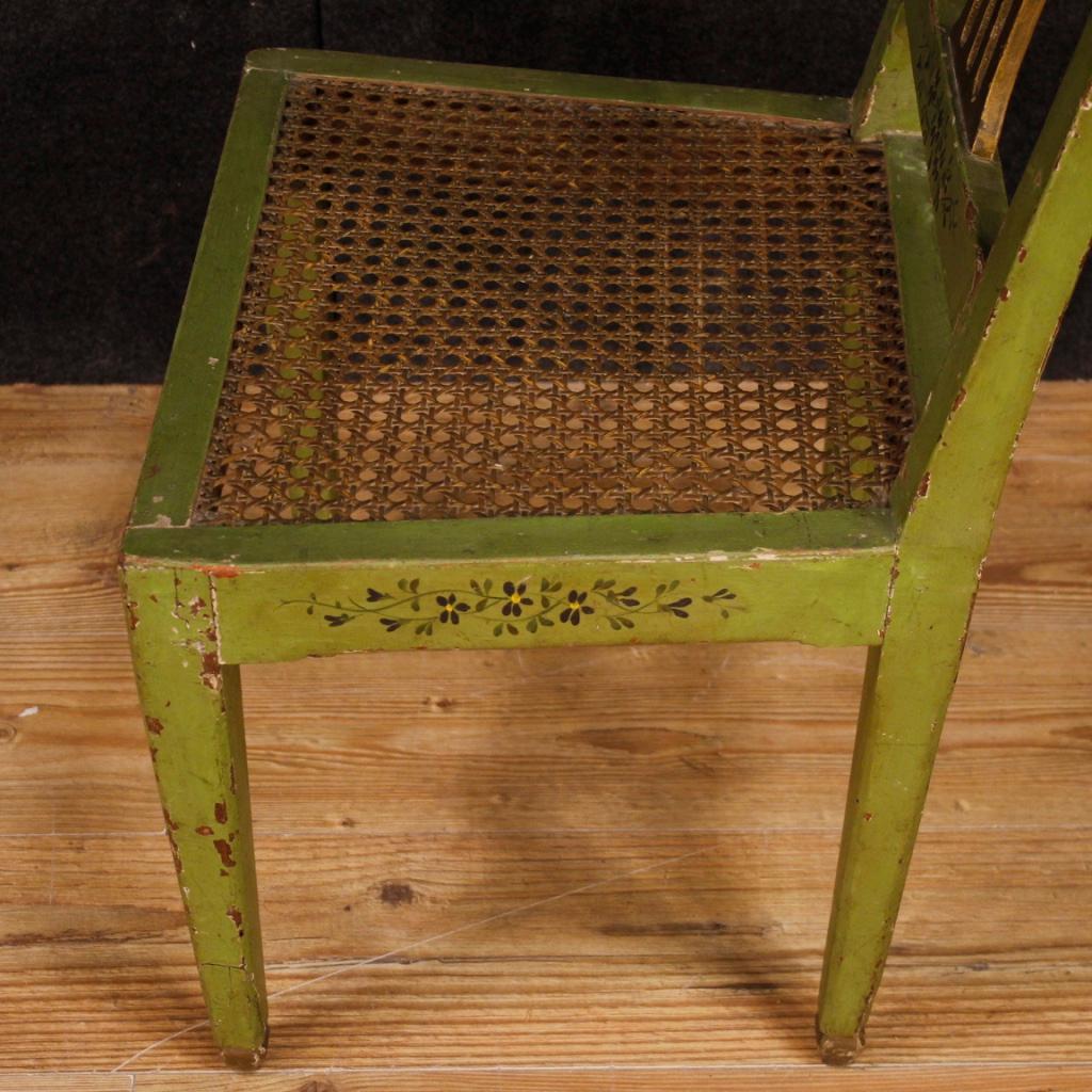 19th Century Green Lacquered Painted Giltwood Italian 6 Chairs, 1880 5