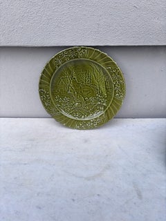 19th Century Green Majolica Bird Plate Sarreguemines
