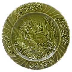 Piatto a forma di uccello in maiolica verde del XIX secolo Sarreguemines