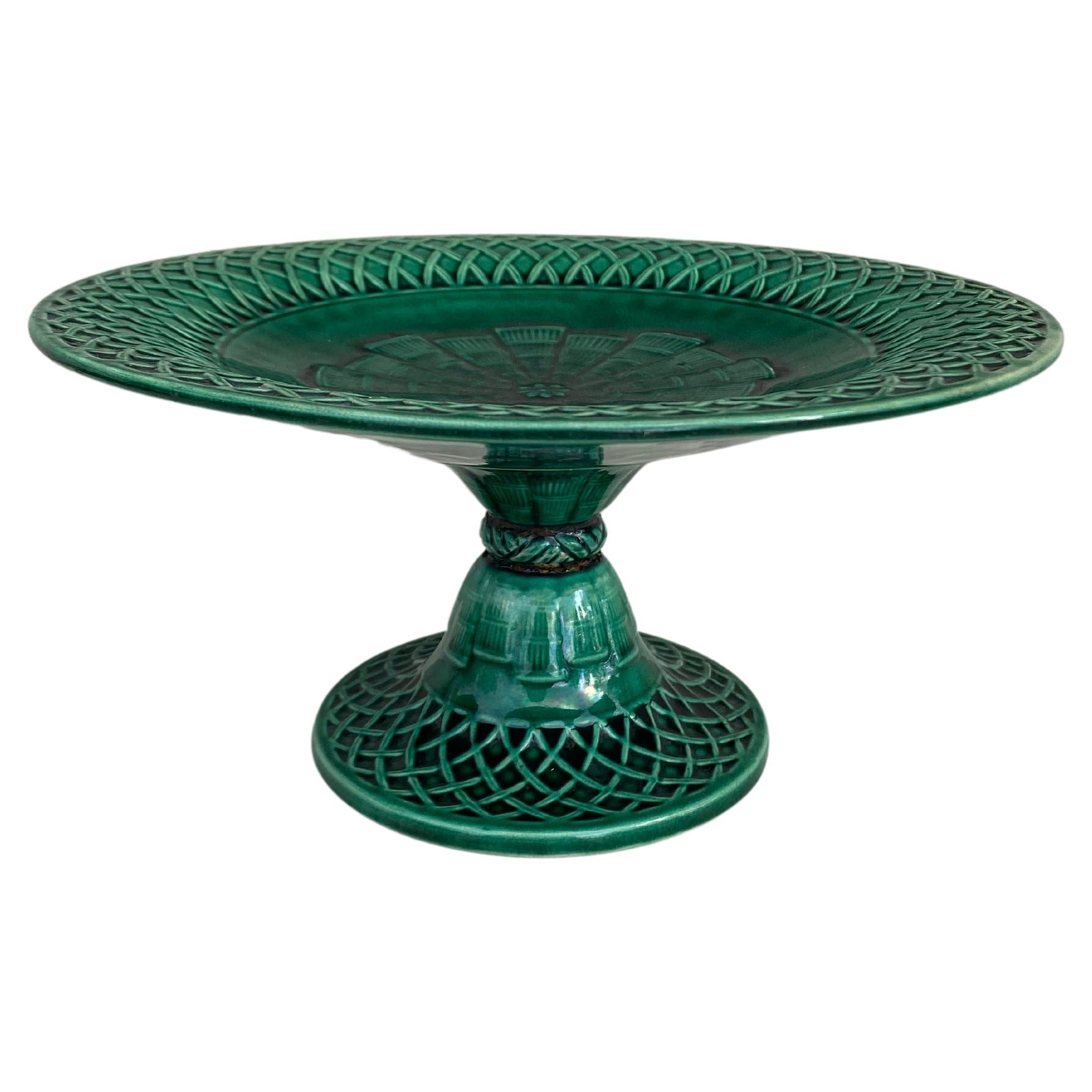 19th Century Green Majolica Cake Stand Minton