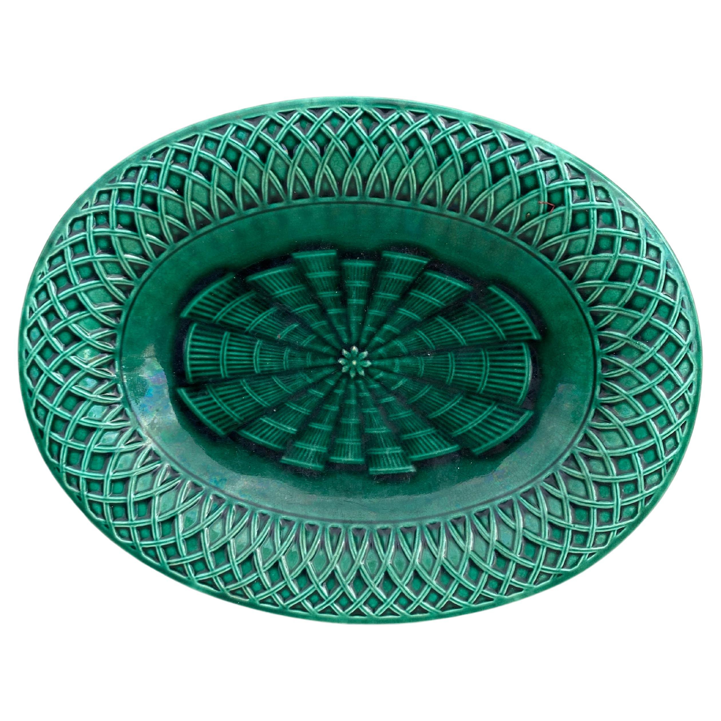 19th Century Green Majolica Cake Stand Minton