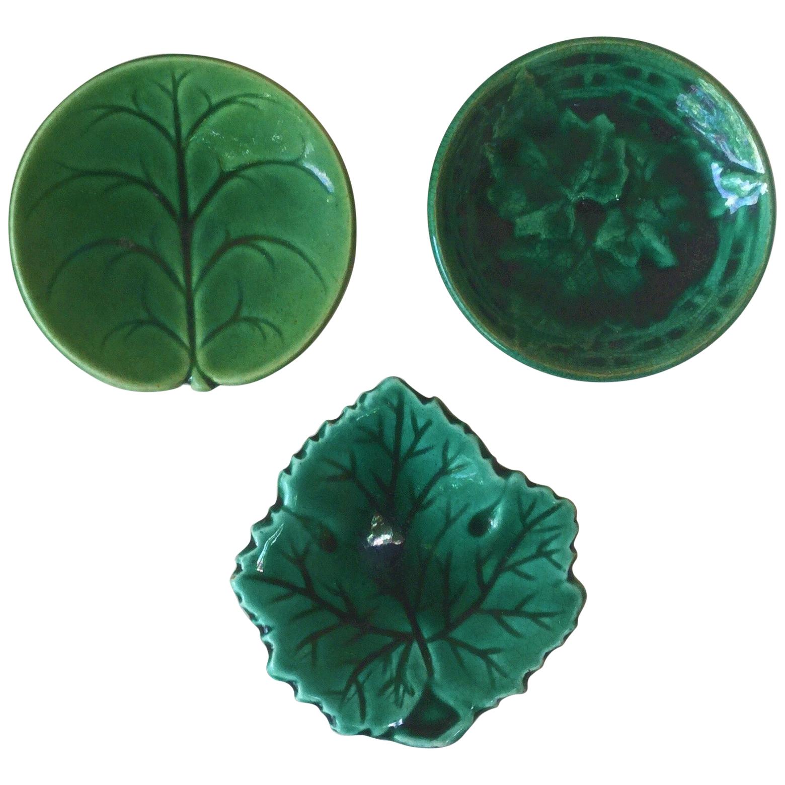 19th Century Green Majolica Leaf Butter Pat