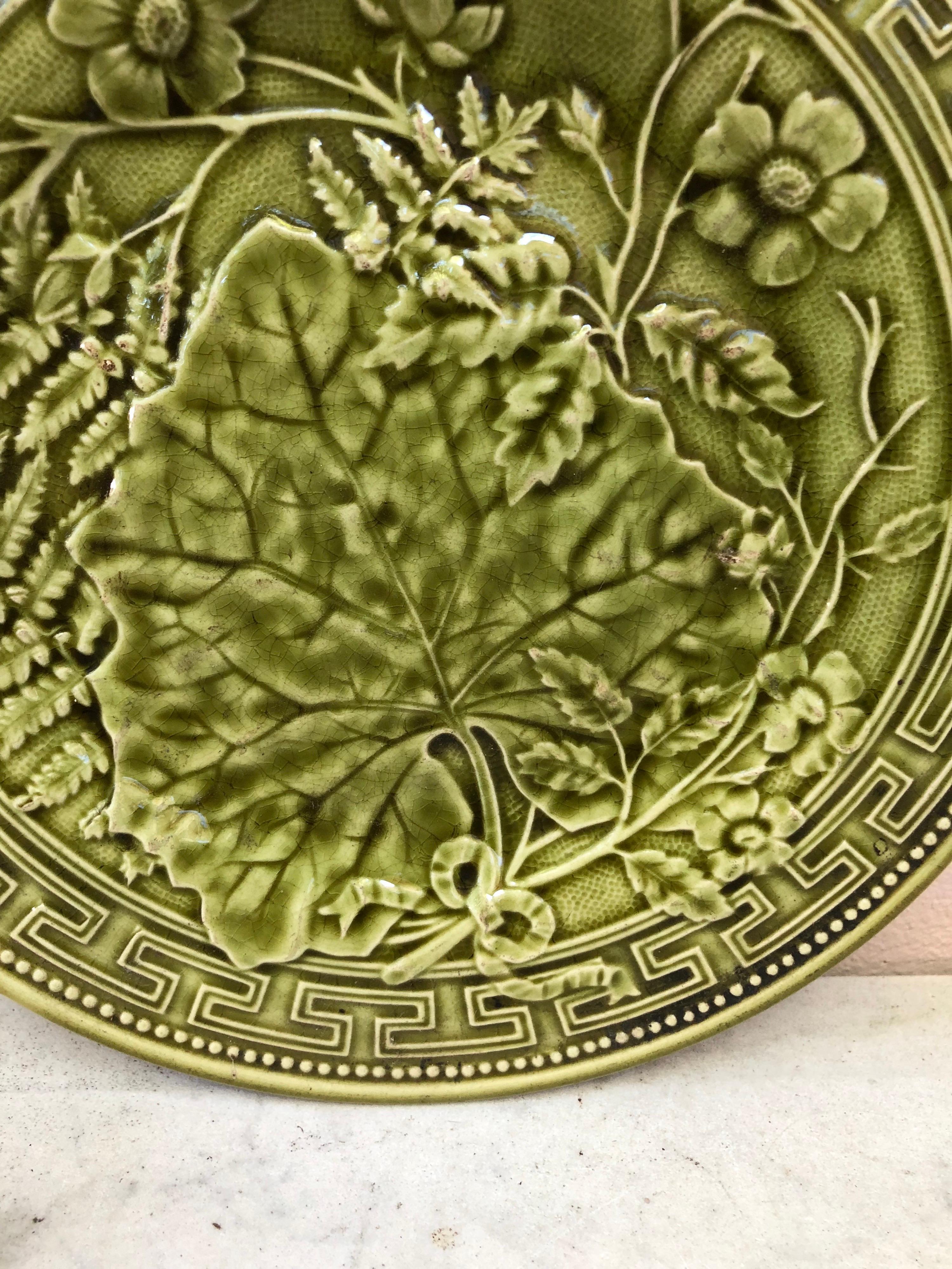 Victorian 19th Century Green Majolica Leaves Plate Choisy Le Roi