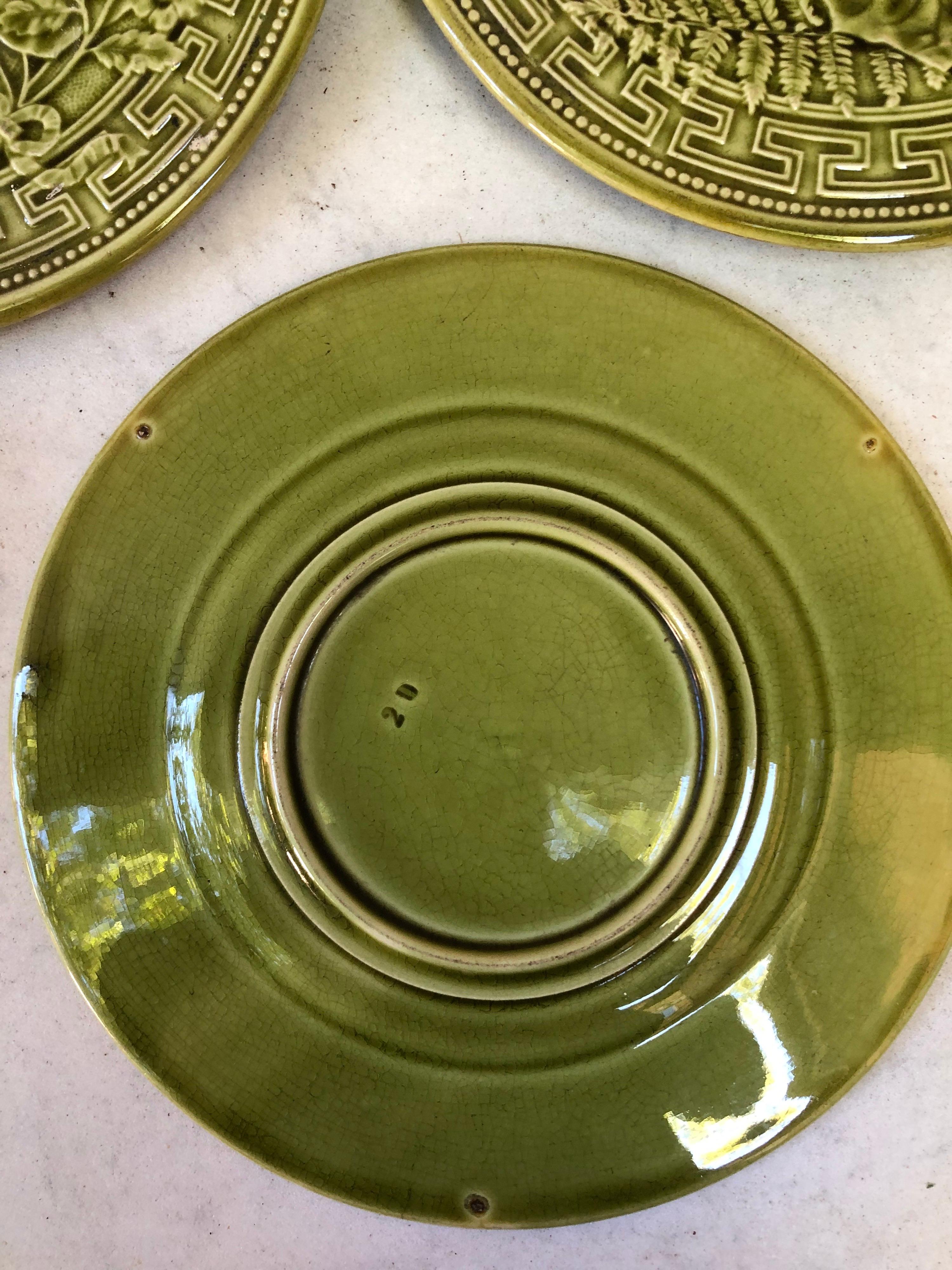 Late 19th Century 19th Century Green Majolica Leaves Plate Choisy Le Roi